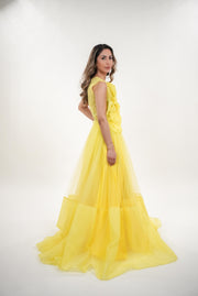 Sylvia tulle rose appliqué sleeveless maxi dress