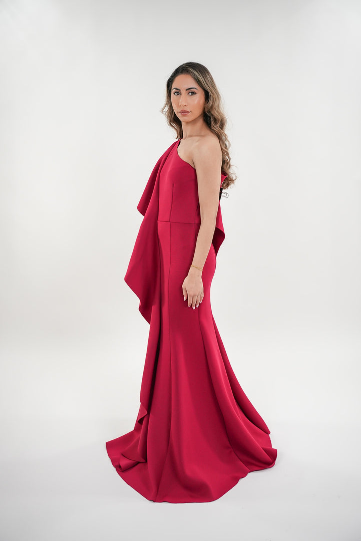 Natalia ruffled asymmetrical one- shoulder maxi dress
