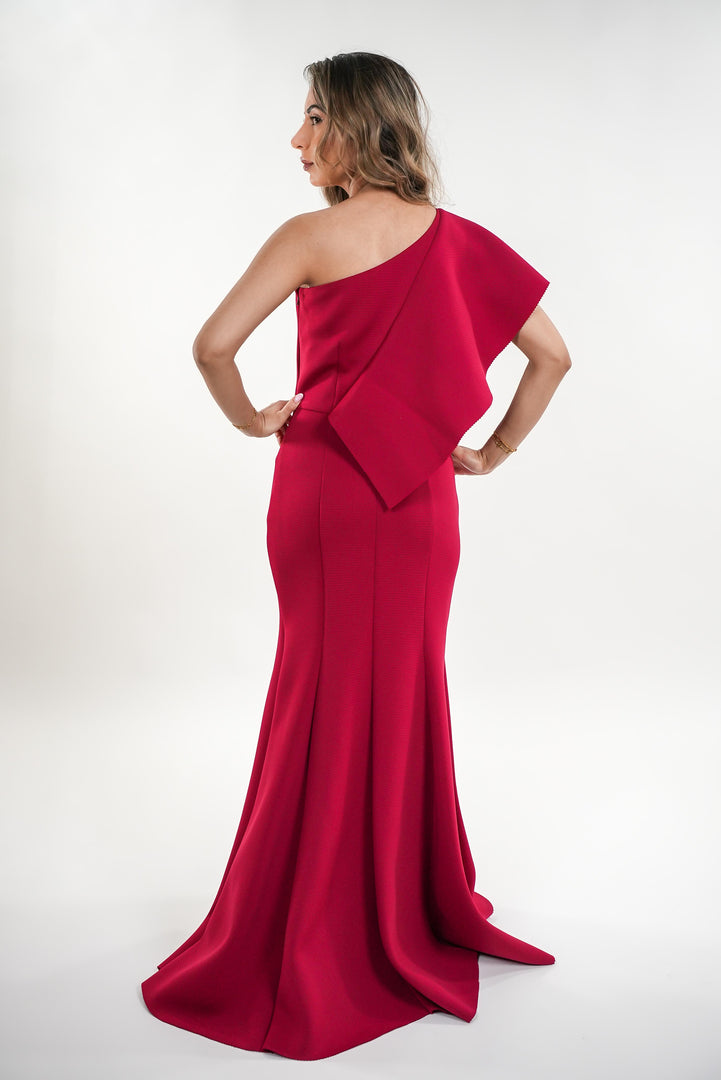 Natalia ruffled asymmetrical one- shoulder maxi dress