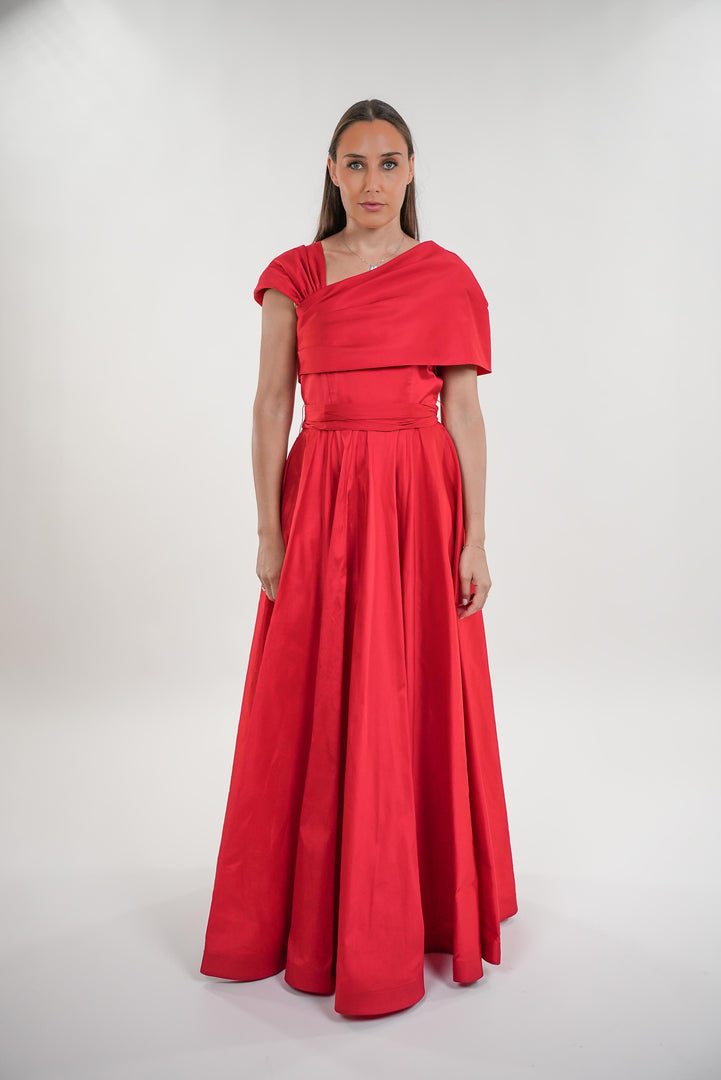 Ramona tafetta shoulder wrap around cap sleeves maxi dress