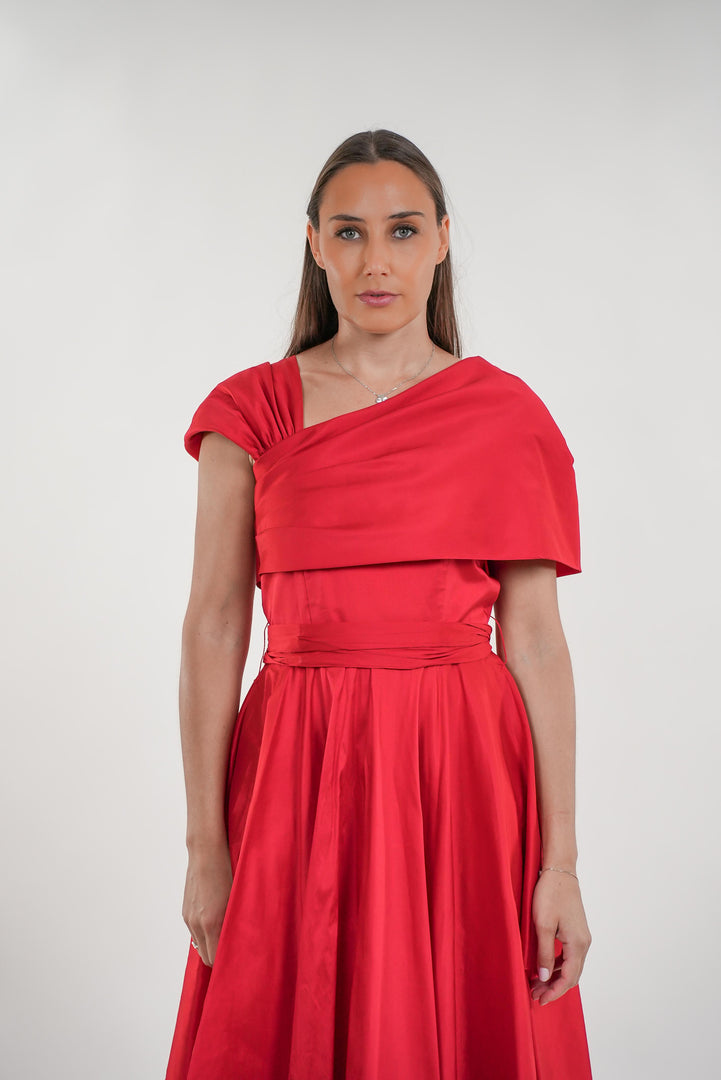 Ramona tafetta shoulder wrap around cap sleeves maxi dress