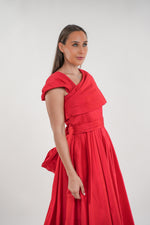 ഗാലറി വ്യൂവറിലേക്ക് ചിത്രം ലോഡ് ചെയ്യുക, Ramona tafetta shoulder wrap around cap sleeves maxi dress