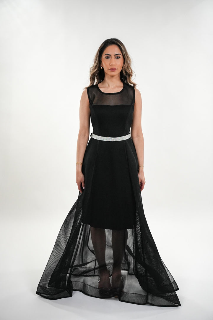 Livia mesh sleeveless mermaid dress with crystalized belt