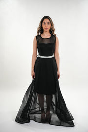 Livia mesh sleeveless mermaid dress with crystalized belt
