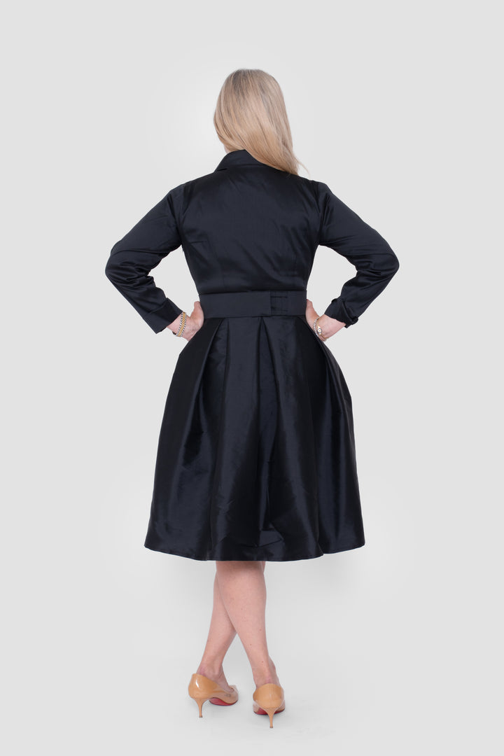 Rayna Taffeta Black Below-Knee Length Dress