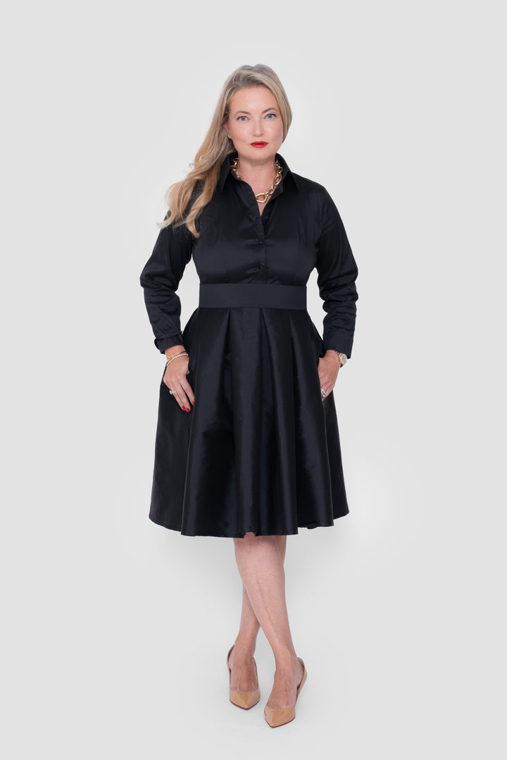Rayna Taffeta Black Below-Knee Length Dress