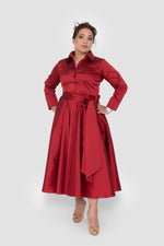 ഗാലറി വ്യൂവറിലേക്ക് ചിത്രം ലോഡ് ചെയ്യുക, Avelina Taffeta Ruby Red Midi Dress
