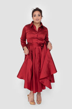 ഗാലറി വ്യൂവറിലേക്ക് ചിത്രം ലോഡ് ചെയ്യുക, Avelina Taffeta Ruby Red Midi Dress

