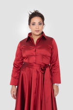 ഗാലറി വ്യൂവറിലേക്ക് ചിത്രം ലോഡ് ചെയ്യുക, Avelina Taffeta Ruby Red Midi Dress
