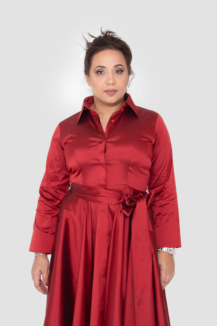 Avelina Taffeta Ruby Red Midi Dress