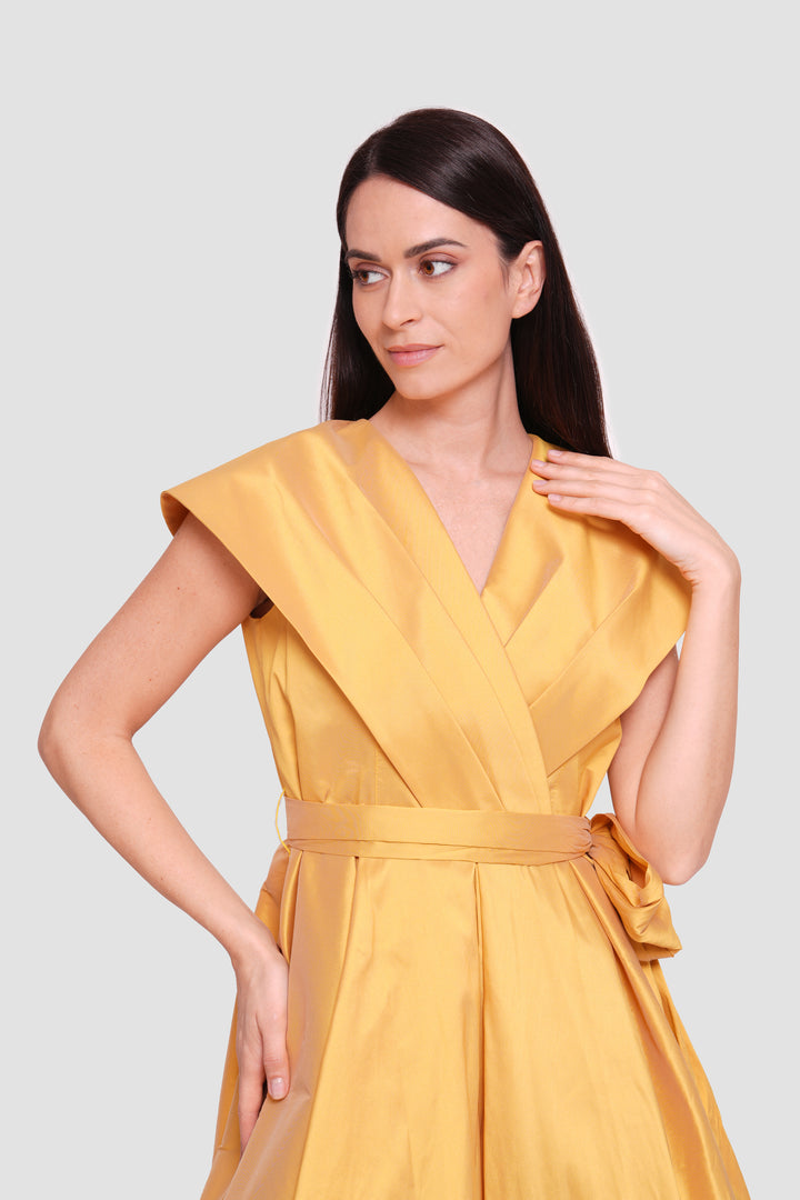 Stella Golden Mustard Pleated Sleeveless Maxi Dress