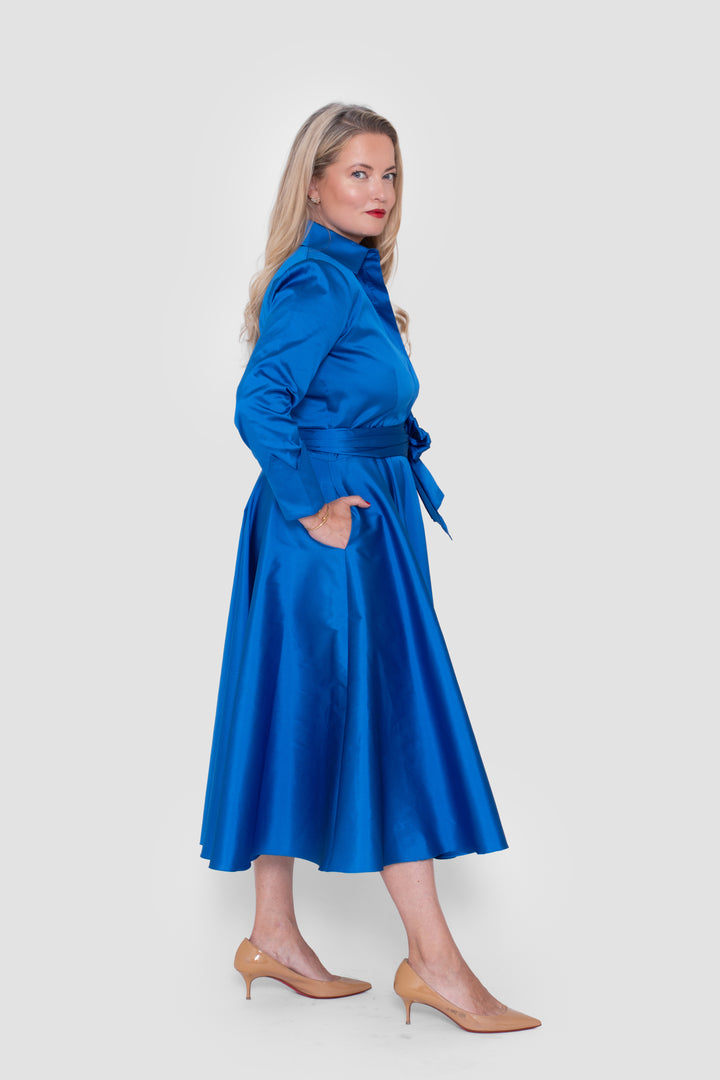 Alexandra Taffeta Royal Blue Midi Dress