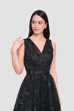 Load image into Gallery viewer, Mila Black With Turquoise Floral Glitter Sleeveless Maxi Dress
