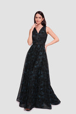 Load image into Gallery viewer, Mila Black With Turquoise Floral Glitter Sleeveless Maxi Dress
