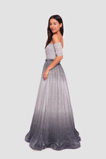 Load image into Gallery viewer, Harley Metallic Silver To Charcoal Ombre Off-shoulder Maxi Dress
