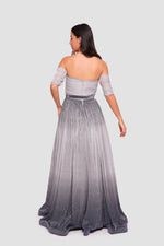 Load image into Gallery viewer, Harley Metallic Silver To Charcoal Ombre Off-shoulder Maxi Dress

