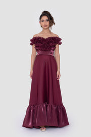 Elham Deep Plum Organza Corset Maxi Dress