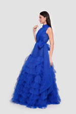 Load image into Gallery viewer, Lucy Midnight Blue Tulle High Neck Sleeveless Maxi Dress
