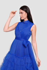 Load image into Gallery viewer, Lucy Midnight Blue Tulle High Neck Sleeveless Maxi Dress

