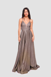 Josephine Shimmering Burnt Orange Glitter Fabric Sweetheart Neckline Maxi Dress