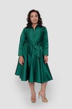 Load image into Gallery viewer, Elaine Taffeta Emerald Green Midi Dress
