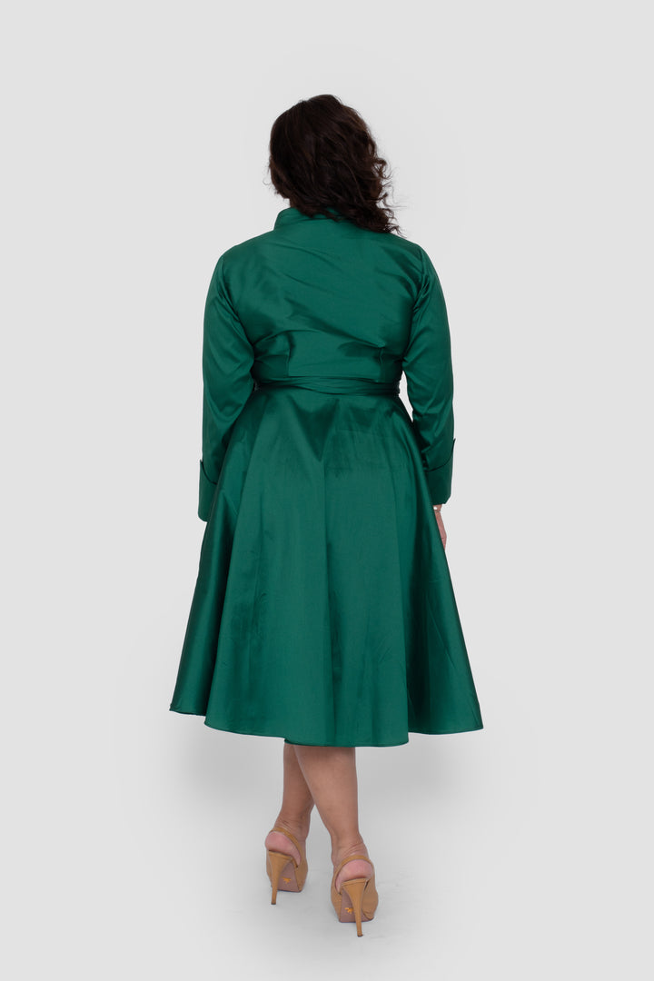 Elaine Taffeta Emerald Green Midi Dress