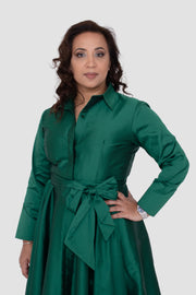 Elaine Taffeta Emerald Green Midi Dress