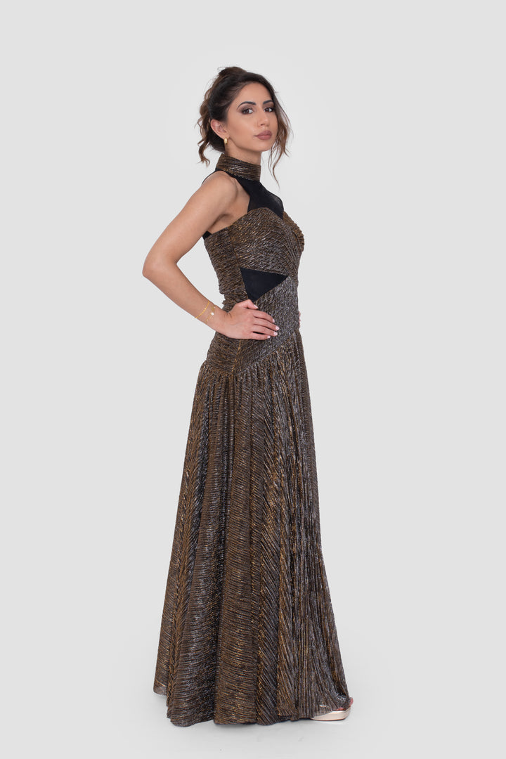 Viola Strapless Bronze And Black Metallic Maxi Dress