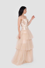 Load image into Gallery viewer, Ciela Champagne Gold Strapless Corset Gown

