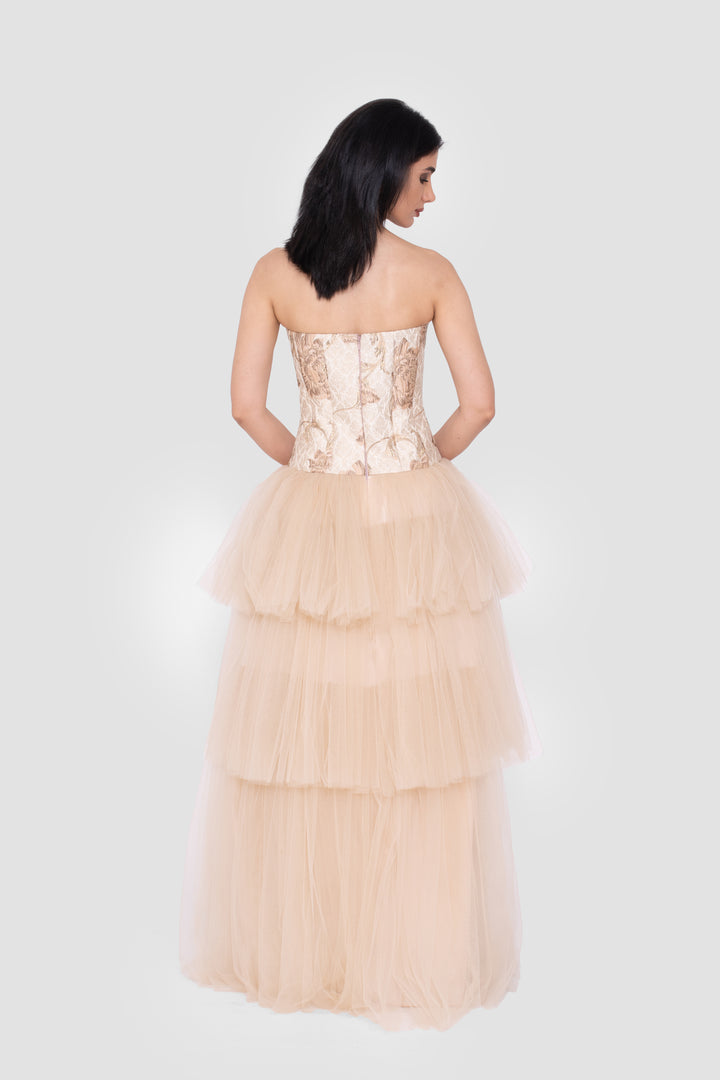 Ciela Champagne Gold Strapless Corset Gown