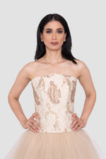 Load image into Gallery viewer, Ciela Champagne Gold Strapless Corset Gown

