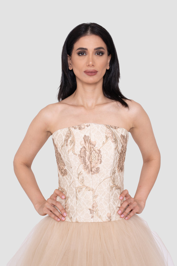 Ciela Champagne Gold Strapless Corset Gown