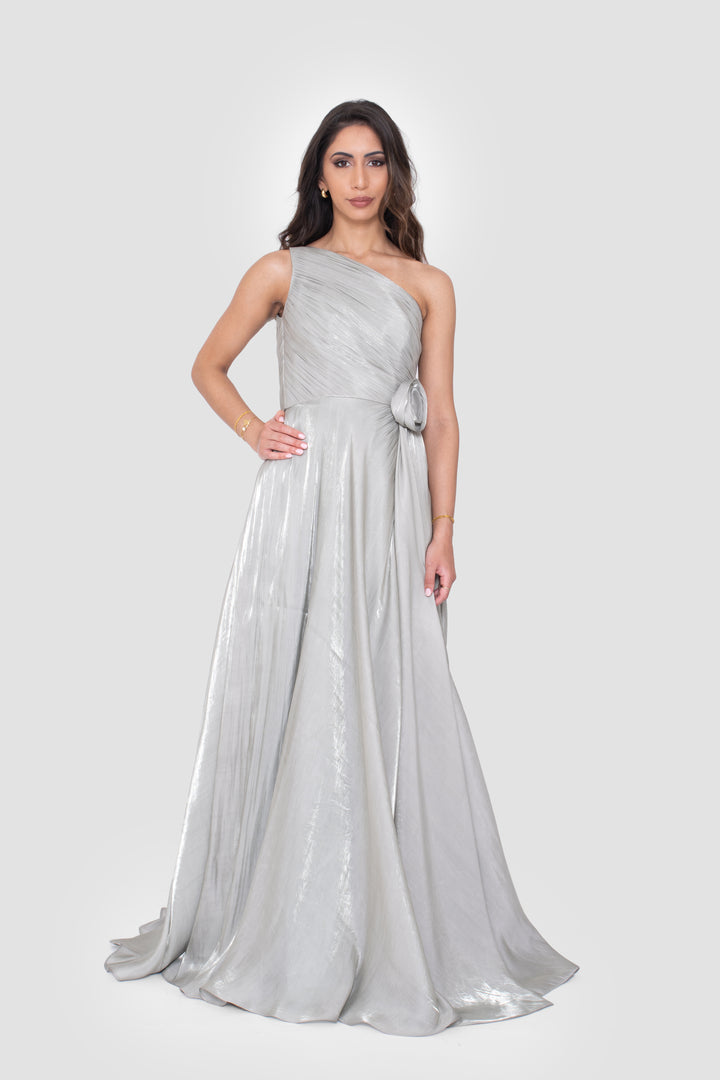 Lamia Celadon Green Organza One Shoulder Maxi Dress
