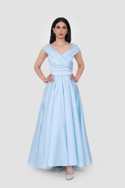 Adelina Powder Blue Taffeta V-neckline Maxi Dress
