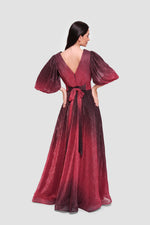 Load image into Gallery viewer, Heidi Metallic Scarlet Red To Black Ombre Pleated Maxi Dress
