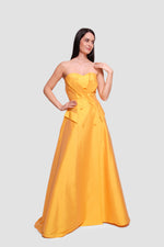 Load image into Gallery viewer, Alarina Yellow Mustard Taffeta Double Breasted Lapel-style Maxi Dress
