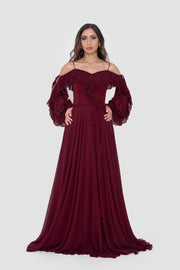 Eesha Wine Georgette Maxi Dress With Ruffle Detailing