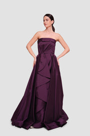 Audrey Aubergine Taffeta Corset Pleated Gown