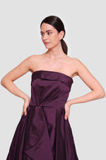 Load image into Gallery viewer, Audrey Aubergine Taffeta Corset Pleated Gown
