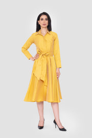 Aleya Taffeta Mustard Yellow Midi Dress