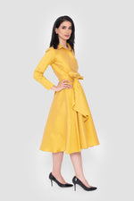Load image into Gallery viewer, Aleya Taffeta Mustard Yellow Midi Dress
