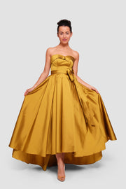 Katerina Mustard Gold Taffeta Strapless Corset Maxi Dress