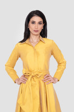 Load image into Gallery viewer, Aleya Taffeta Mustard Yellow Midi Dress
