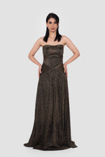 Load image into Gallery viewer, Athena Metallic Bronze And Black Strapless Gown
