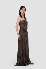Load image into Gallery viewer, Athena Metallic Bronze And Black Strapless Gown
