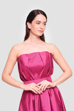 Load image into Gallery viewer, Alin Fuchsia Pink Taffeta Pleated Corset Maxi Dress
