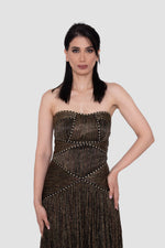 Load image into Gallery viewer, Athena Metallic Bronze And Black Strapless Gown
