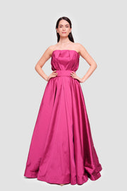 Alin Fuchsia Pink Taffeta Pleated Corset Maxi Dress