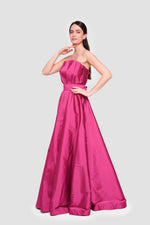 Load image into Gallery viewer, Alin Fuchsia Pink Taffeta Pleated Corset Maxi Dress
