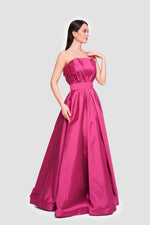 Load image into Gallery viewer, Alin Fuchsia Pink Taffeta Pleated Corset Maxi Dress
